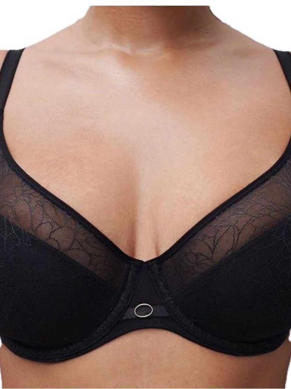 NWOT Chantelle Black Lace Underwire Bra with Sheer Panels